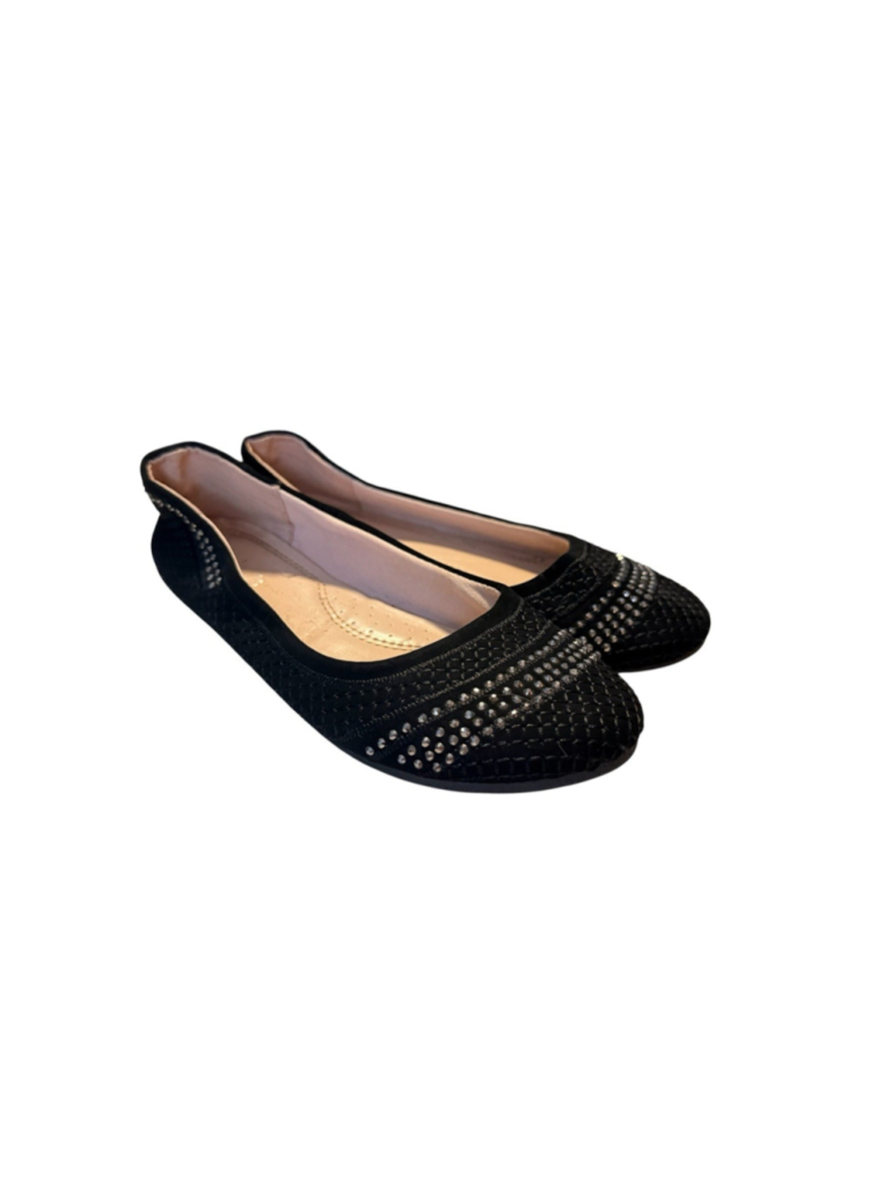 Link Girls Black Rhinestone Ballet Flats Size 3 Slip On Dress Shoes